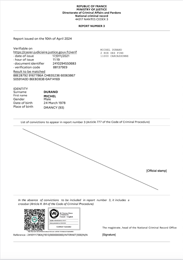 Traduction NAATI casier judiciaire